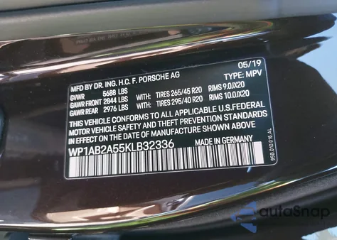 2019 Porsche Macan S from USA, damaged, VIN WP1AB2A55KLB32336